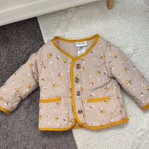 Nicole Miller Beige Floral Puffer Jacket with Mustard Trim